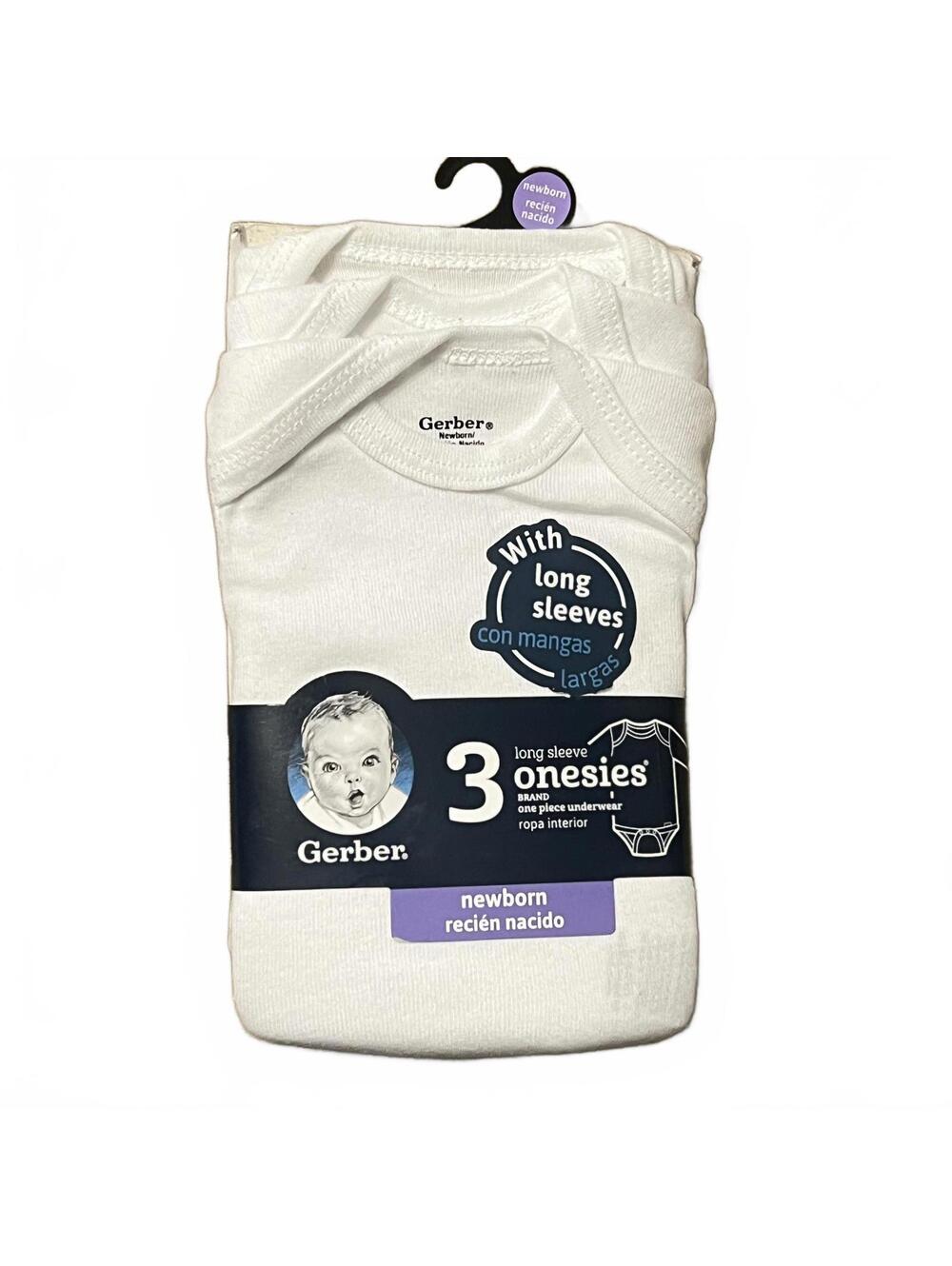 Gerber Newborn 3-Pack Long Sleeve Onesies NEW